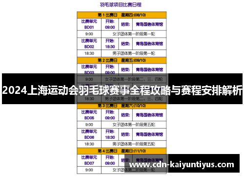 2024上海运动会羽毛球赛事全程攻略与赛程安排解析