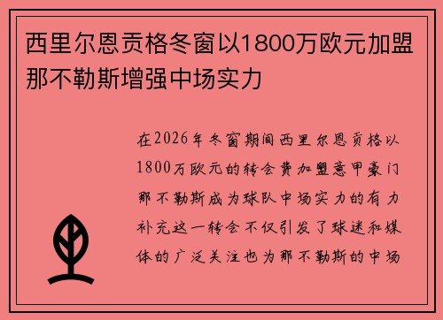 西里尔恩贡格冬窗以1800万欧元加盟那不勒斯增强中场实力
